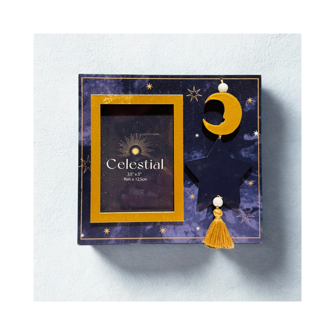 Celestial Moon & Star Photo Frame 3.5x5 | Decorative Wall Frame