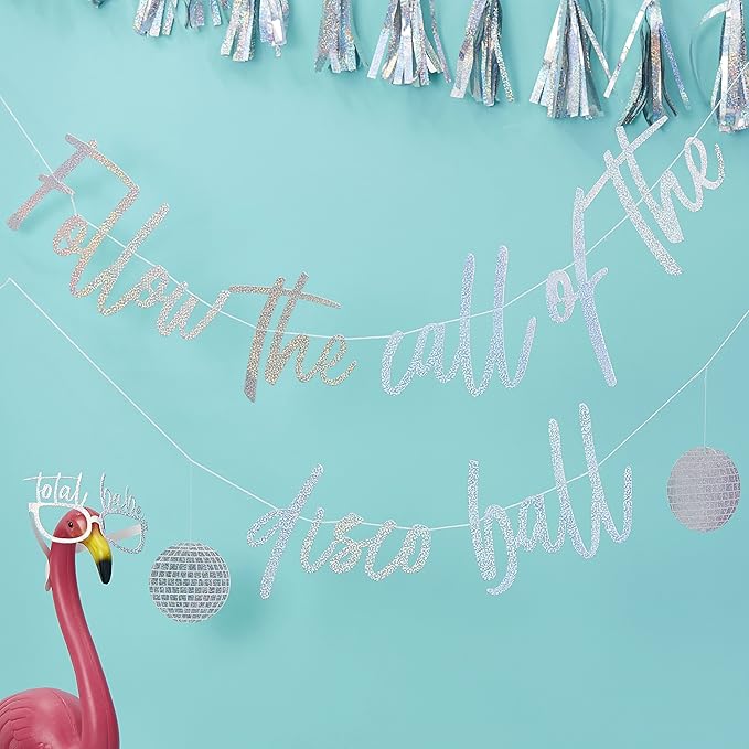 Foiled Follow The Call Of The Disco Ball Silver Backdrop - 3M Good Vibes