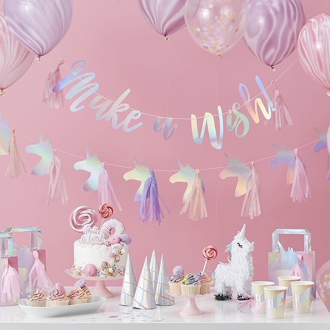 Ginger Ray Iridescent Foiled Unicorn Party Bunting Garland Tassels