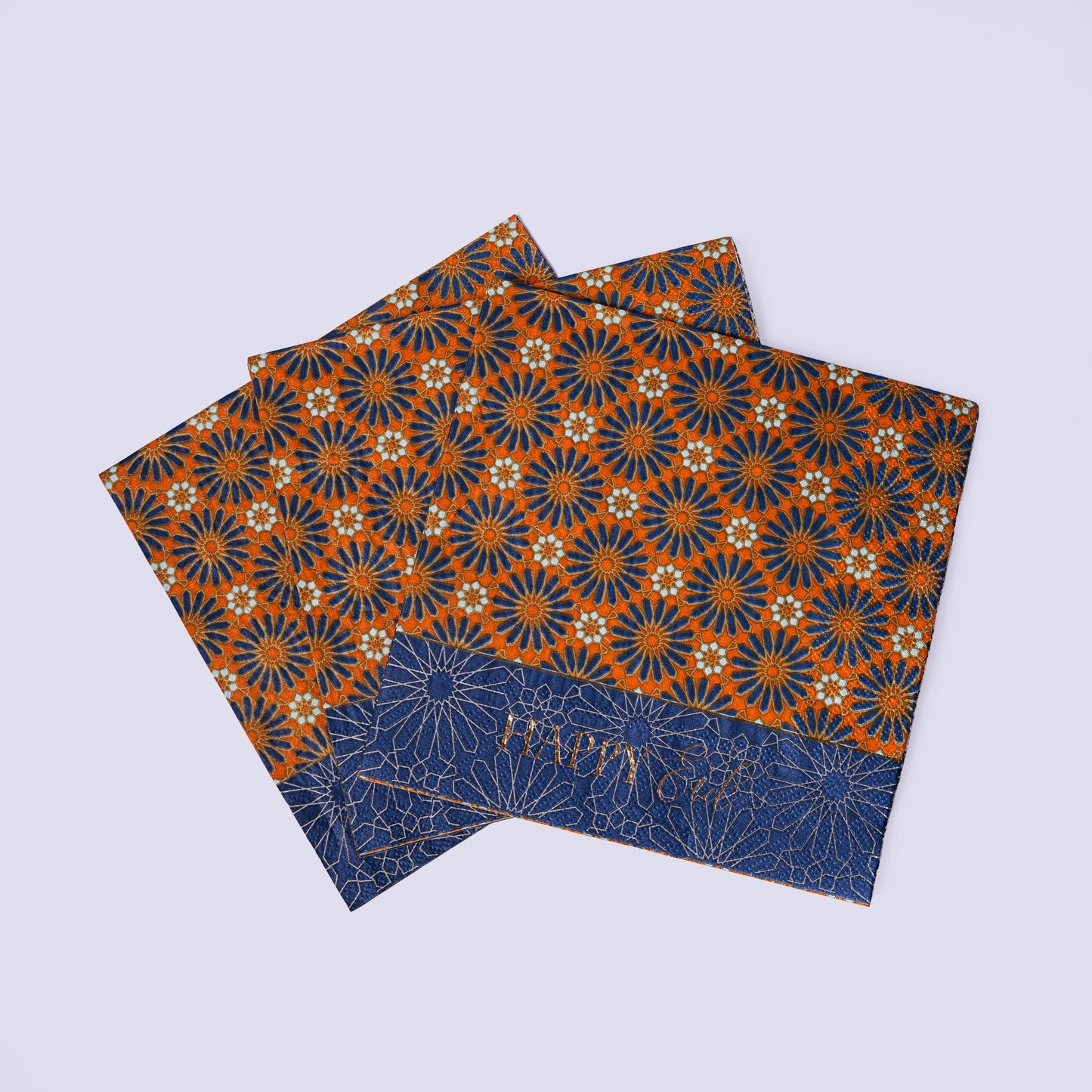 Orange & Blue Geometric Eid Napkins – 16 pcs