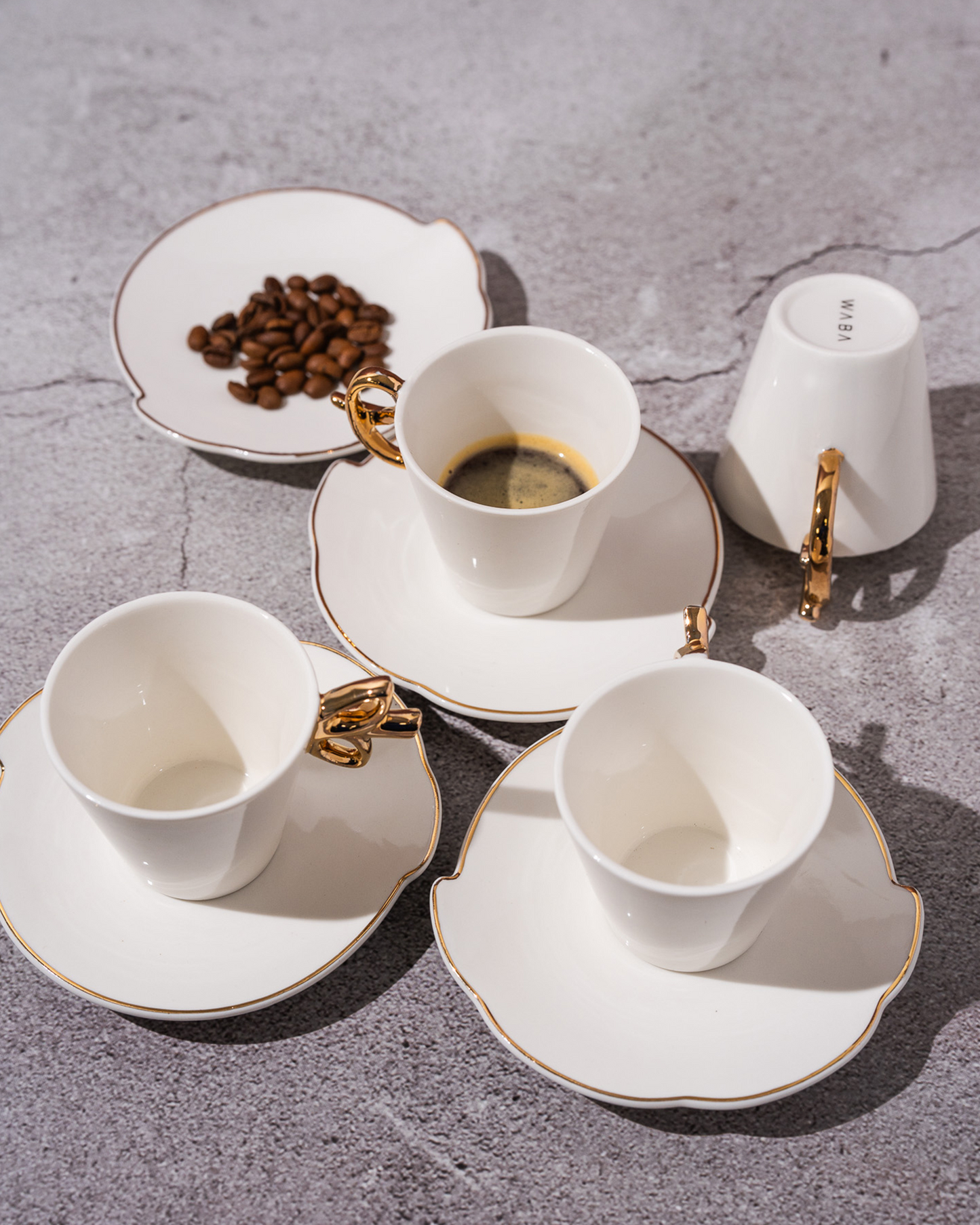 Luxury Porcelain WABA Coffee Cup Set – Gold Handle Edition (Set of 4)