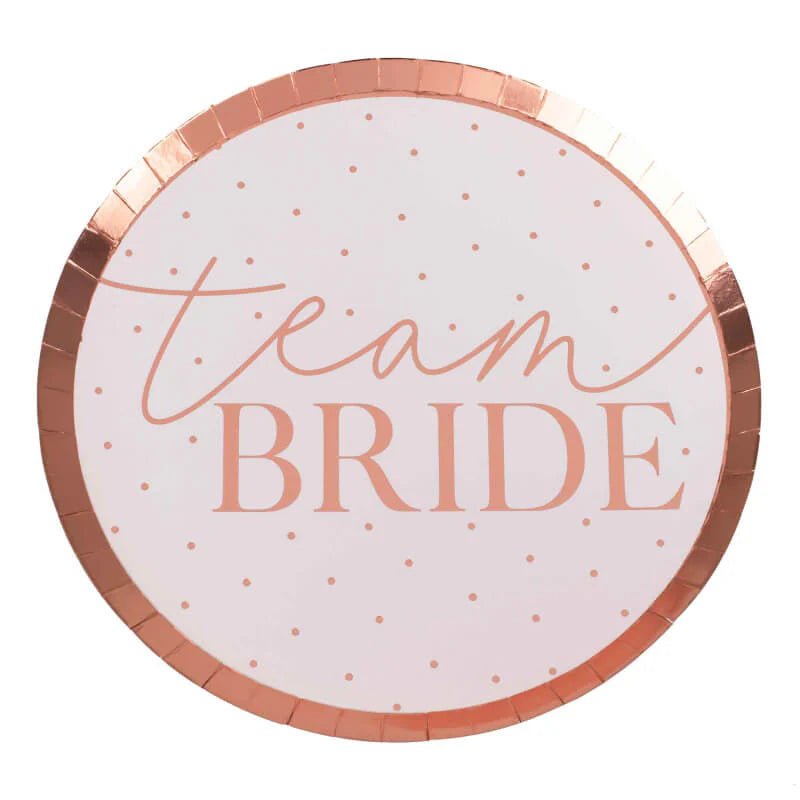 Hen Party Rose Gold & Blush 'team BRIDE' Paper Plates 8pk