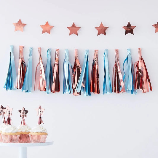 Matte Blue And Rose Gold Tassel Garland - Twinkle Twinkle Range by Ginger Ray
