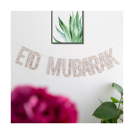 Eid Mubarak Patterned Banner – Soft Blush