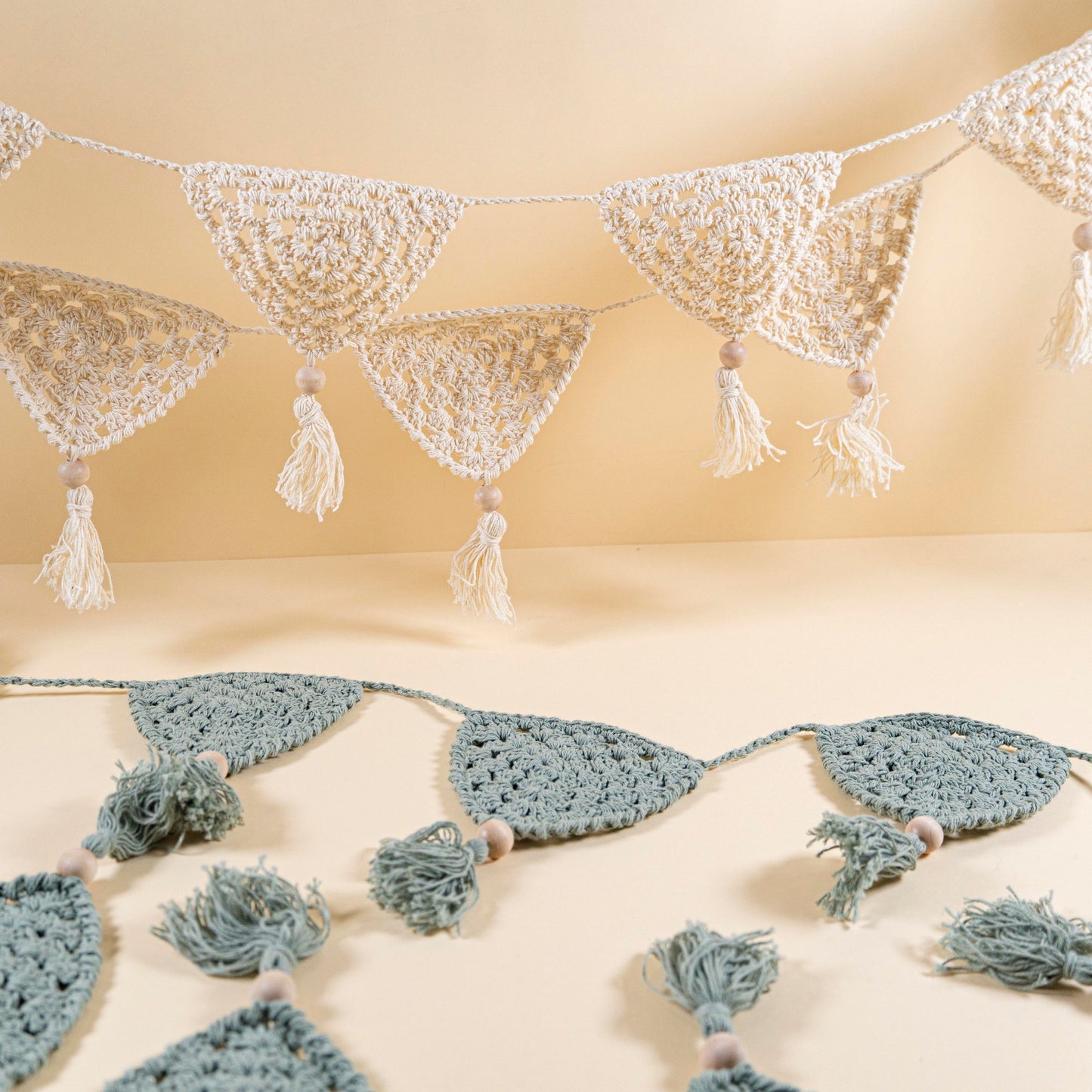 Sage or Beige Crochet Bunting Flag