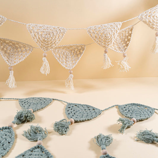 Sage or Beige Crochet Bunting Flag