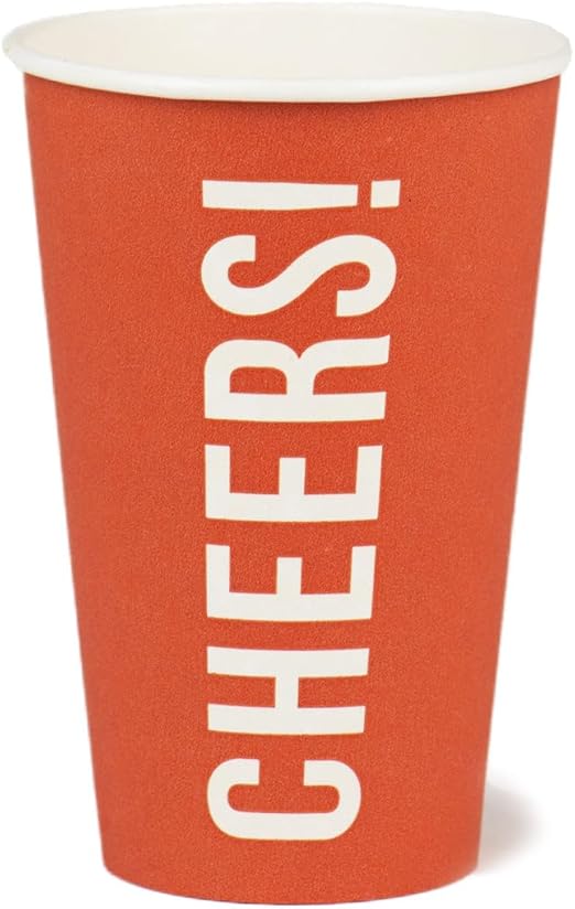 Pack of 8 (460ml/16oz) Red Paper Party Cups with Cheers design