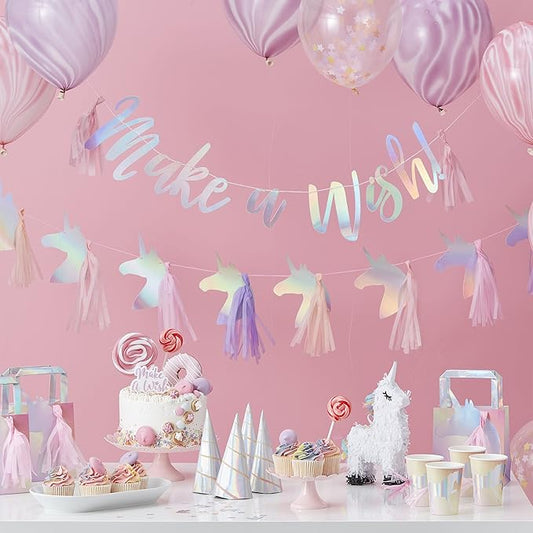 Ginger Ray Iridescent Foiled Unicorn Party Bunting Garland Tassels