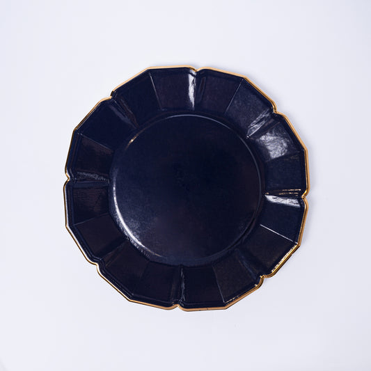 Navy Blue & Gold Scalloped Paper Plates (8 pcs) Large