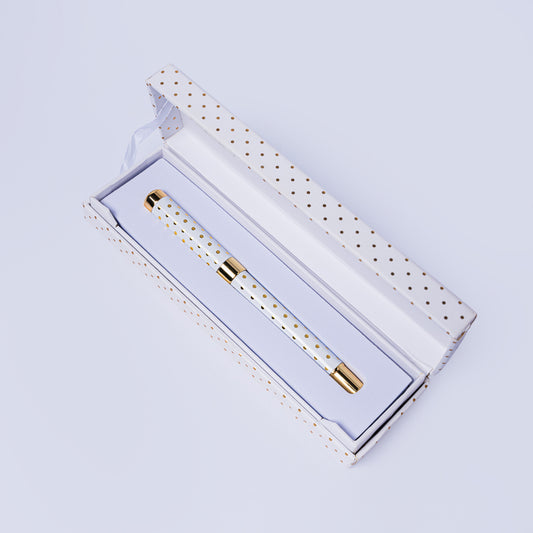 White &amp; Gold Polka Dot Luxury Pen (Gift Boxed)