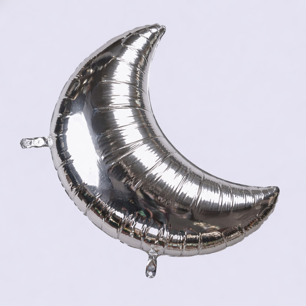 Shiny silver crescent moon balloon