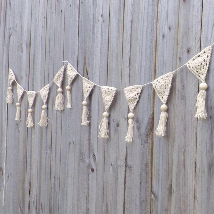 Sage or Beige Crochet Bunting Flag