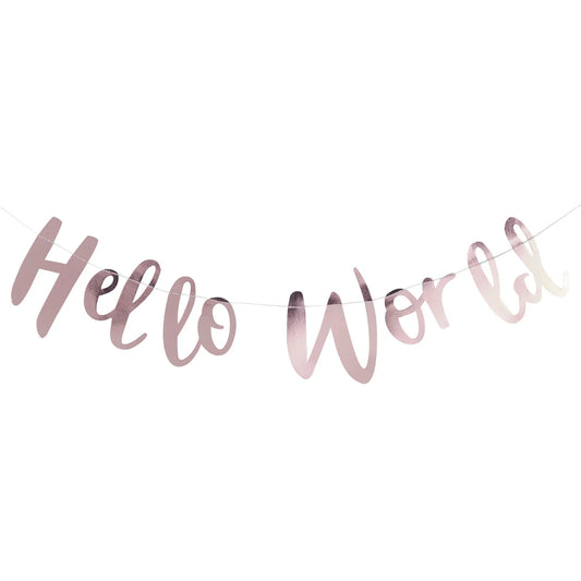 Hello World Rose Gold Baby Shower Bunting - Ginger Ray