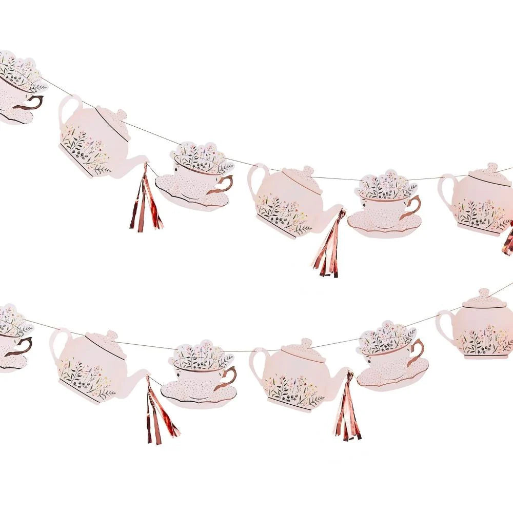 Rose Gold Teacup & Teapot Tea Party Bunting banner