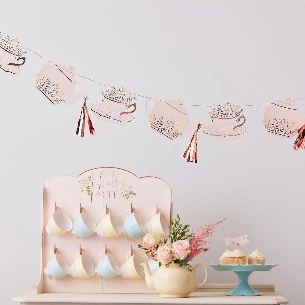 Rose Gold Teacup & Teapot Tea Party Bunting banner