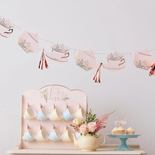 Rose Gold Teacup & Teapot Tea Party Bunting banner