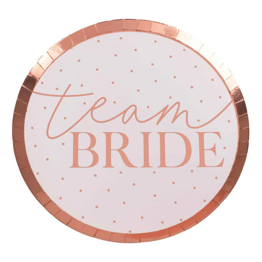 Hen Party Rose Gold & Blush 'team BRIDE' Paper Plates 8pk